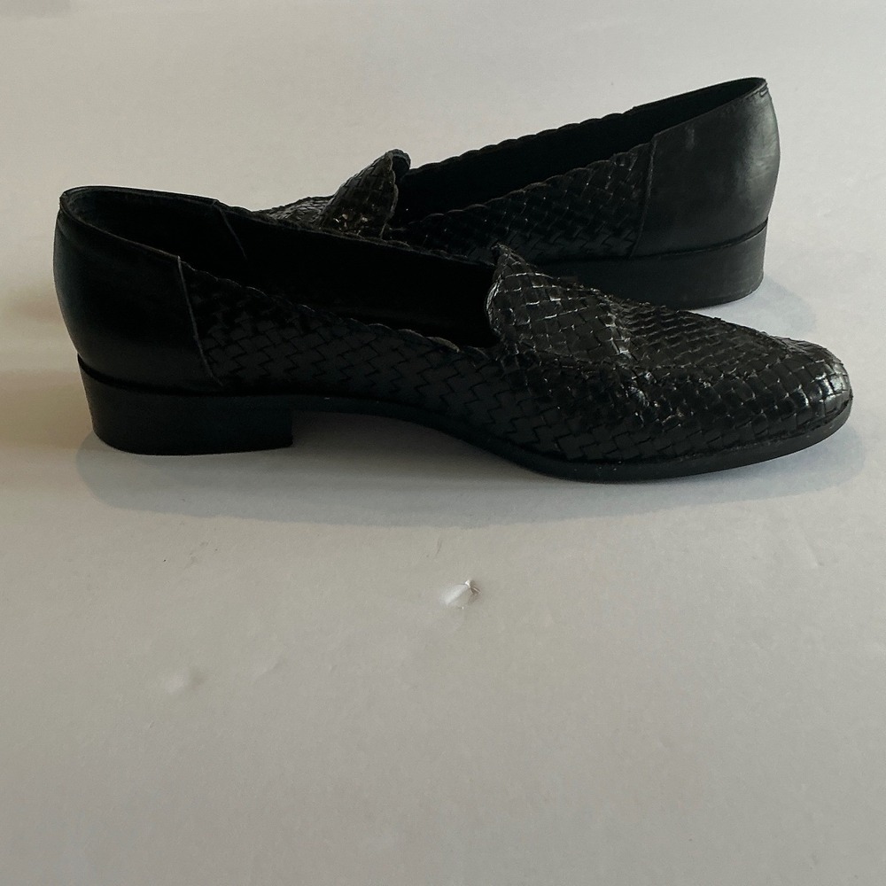 Vintage Amalfi Woven Black Leather Loafers Flats size 7 2A Narrow Italy - Picture 13 of 14
